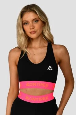 Icon Contrast Sports Bra - Black/Neon Pink/Fiery Orange
