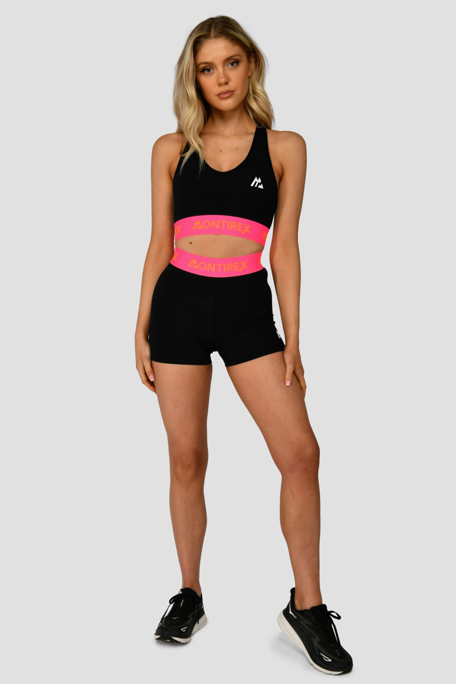 Icon Contrast Sports Bra - Black/Neon Pink/Fiery Orange