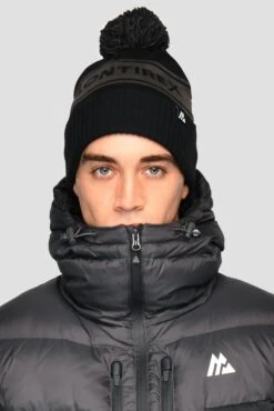 Peak Pom Beanie Hat - Black/Jet Grey
